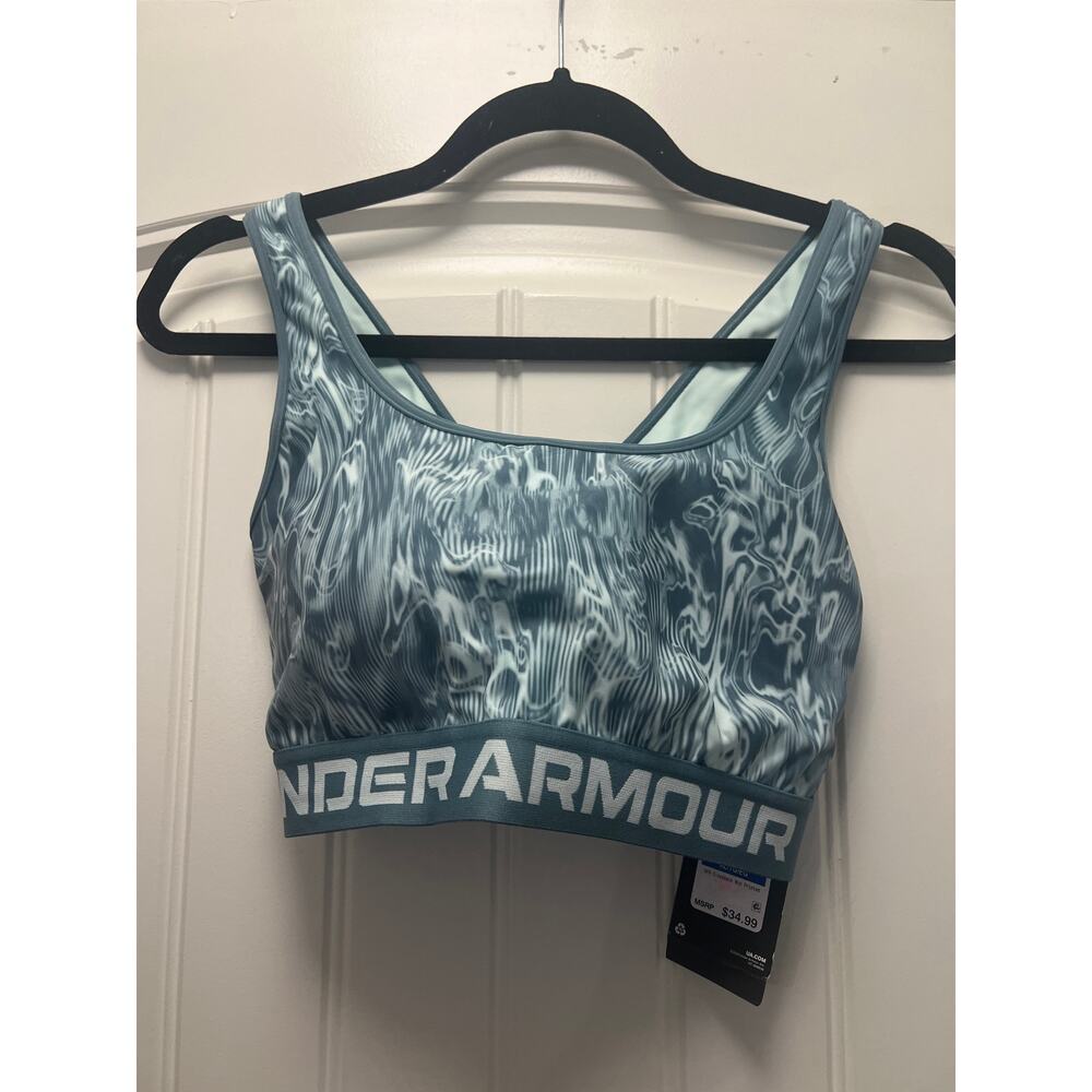 NWT Under Armour Women’s DFO Cross Back Mid Printed Sporty Bra Size XL Green